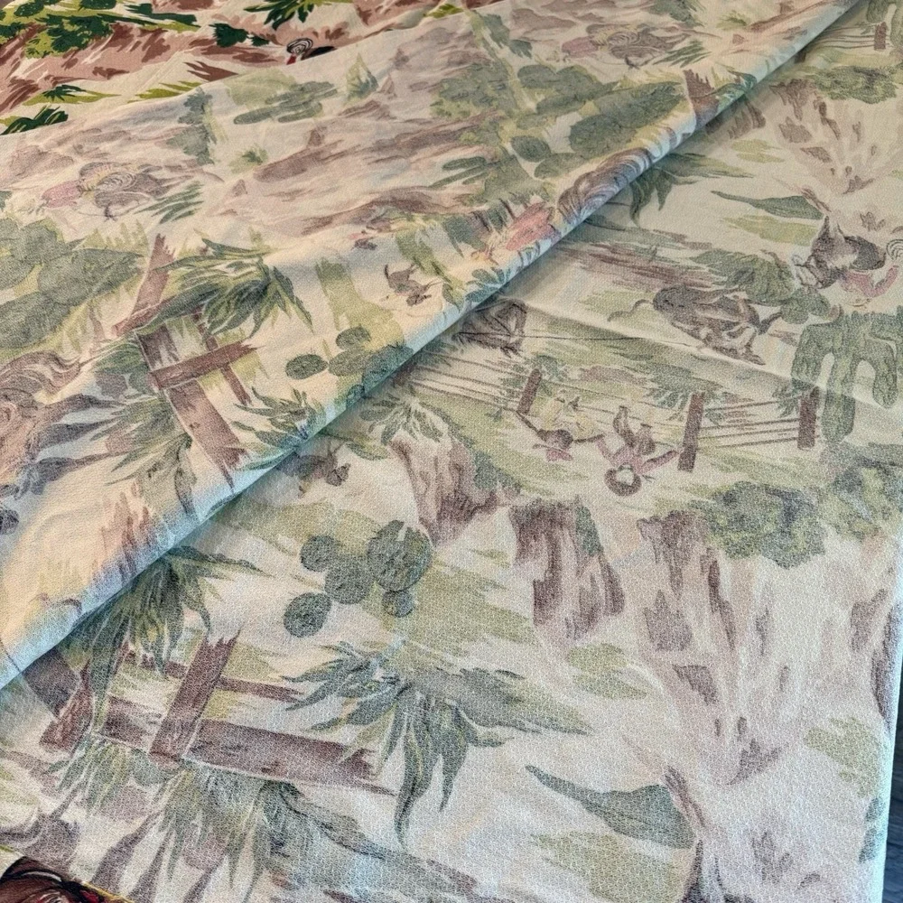 VTG Western Rodeo Horses Barkcloth Curtain Cowboys Cactus 73